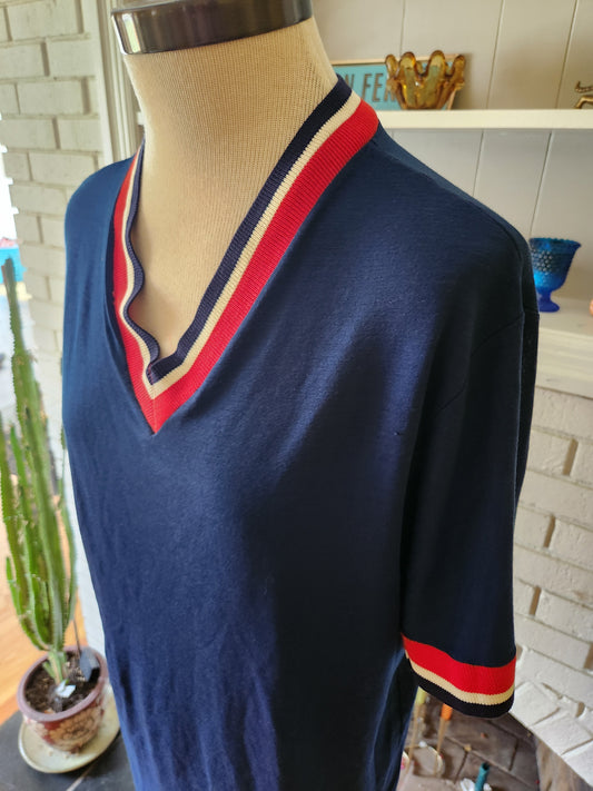 Vintage Dark Blue Vee Neck Shirt by Sears