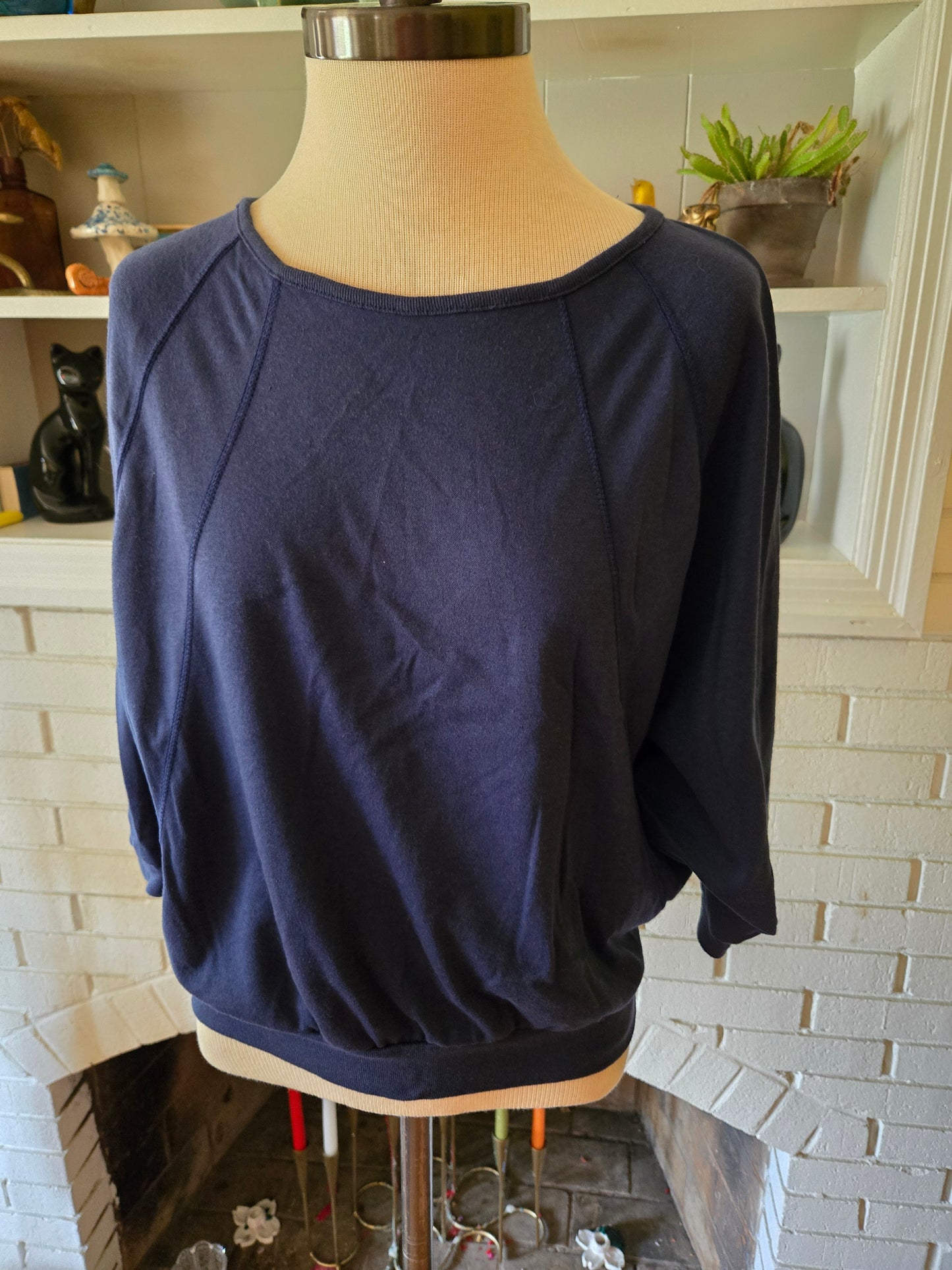 Vintage Dark Blue "Bat Wing" Blouse by Donnkenny