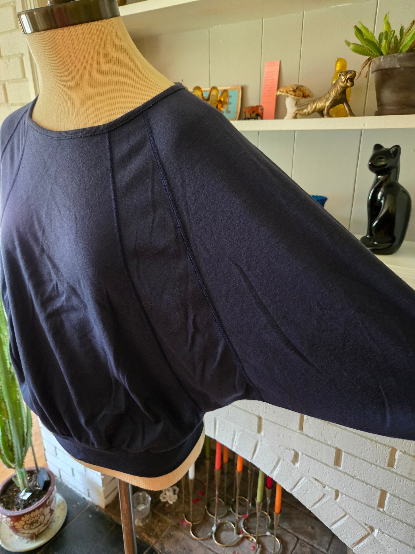 Vintage Dark Blue "Bat Wing" Blouse by Donnkenny