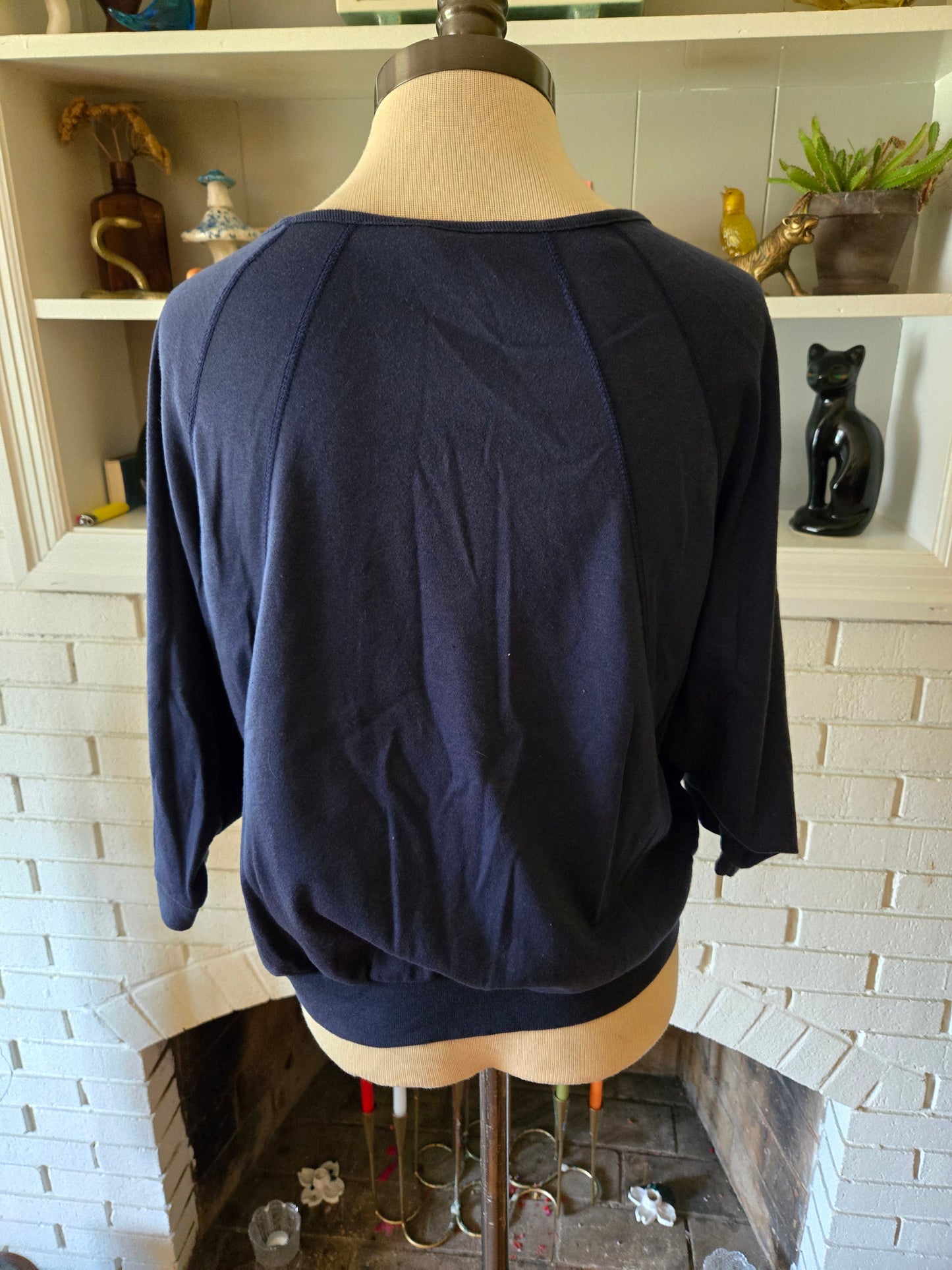 Vintage Dark Blue "Bat Wing" Blouse by Donnkenny