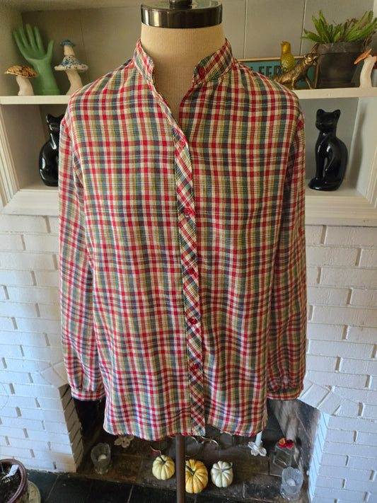 Vintage Long Sleeve Plaid Blouse by New Attitude