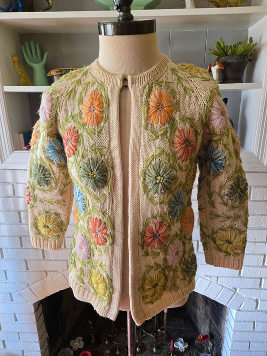 Vintage Long Sleeve Wool Floral Sweater by Carina