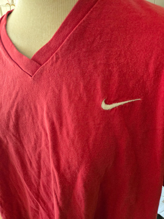 Vintage Red Nike Vee Neck T Shirt Large