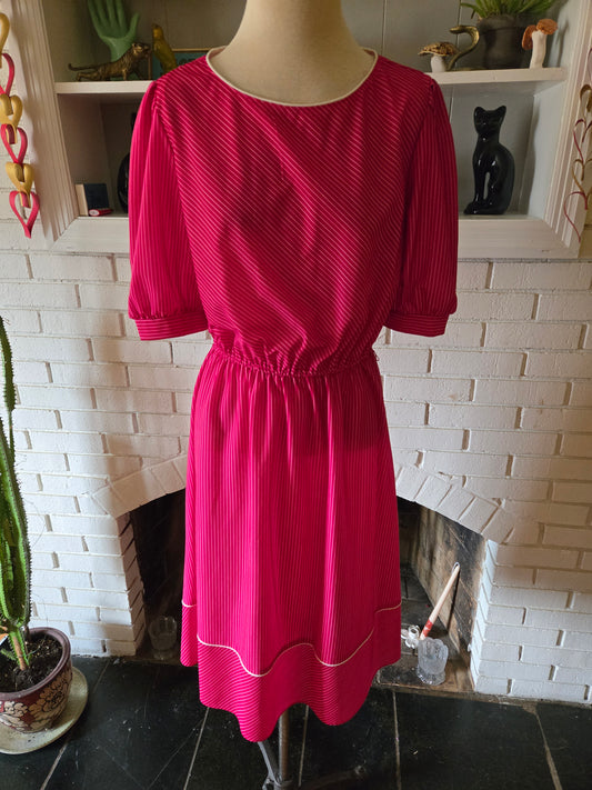 Vintage Short Sleeve Red and Pink Striped Dress