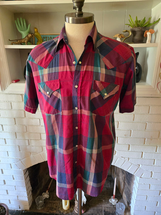Vintage Short Sleeve Button Down Western Snap Shirt by Ely Plains