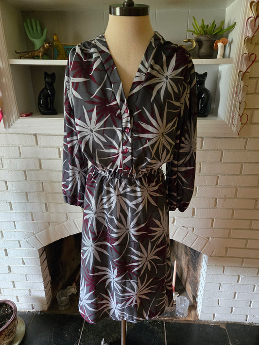 Vintage Floral Print Long Sleeve Dress