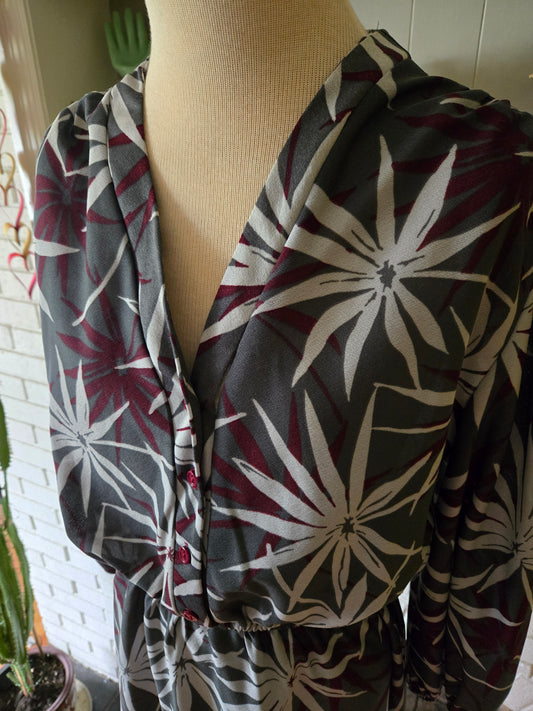 Vintage Floral Print Long Sleeve Dress