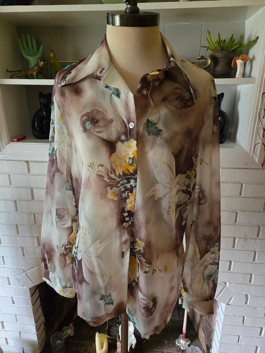 Vintage Long Sleeve Button Down Blouse by Mardi Modes