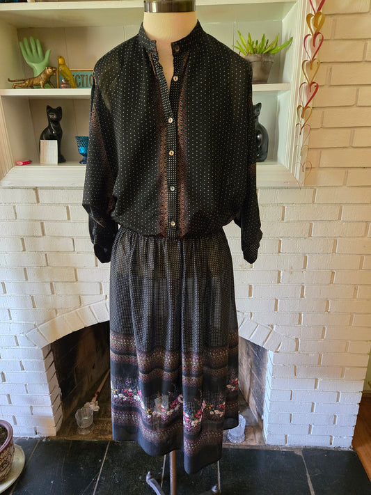Vintage Long Sleeve Polka Dot and Floral Dress by Pretty You