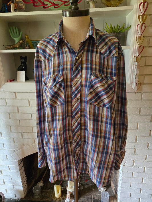 Vintage Long Sleeve Button Down Western Snap Shirt by Double S