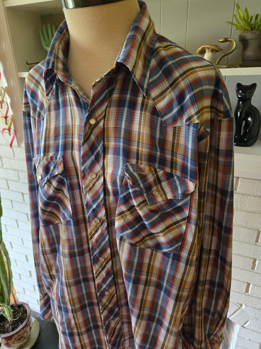 Vintage Long Sleeve Button Down Western Snap Shirt by Double S