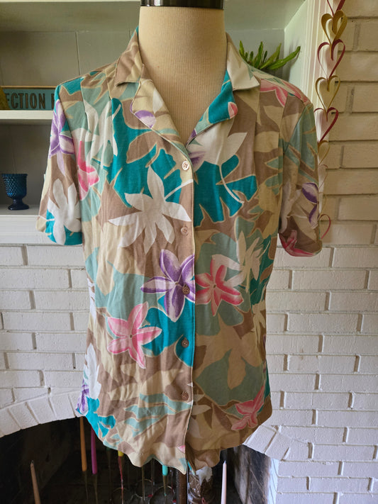 Vintage Short Sleeve Floral Print Blouse by Sears