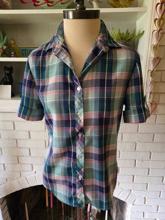 Vintage Short Sleeve Plaid Blouse by Russ