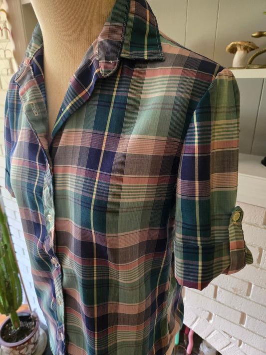 Vintage Short Sleeve Plaid Blouse by Russ