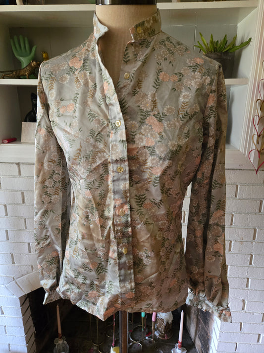 Vintage Long Sleeve Floral Print Blouse by Tucci