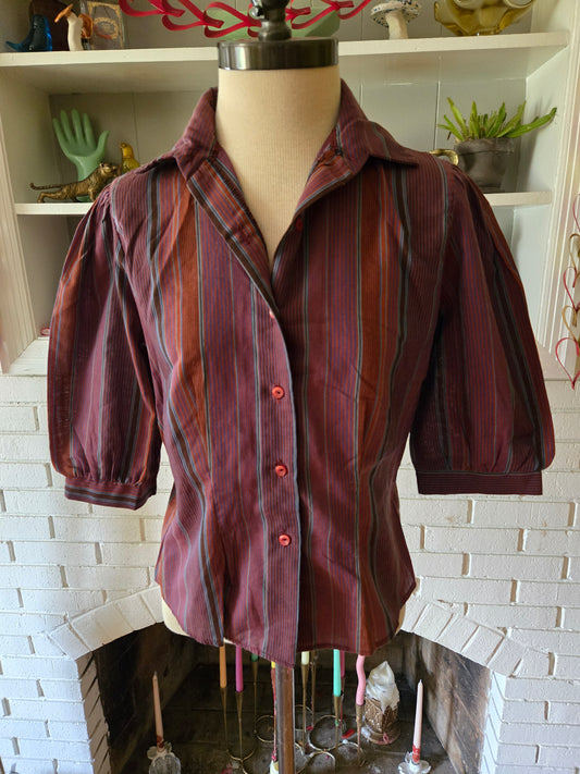 Vintage Short Sleeve Striped Blouse by Sun N Fun