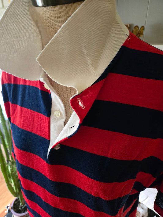 Vintage Short Sleeve Red and Blue Striped Polo Shirt by Seasport Sportswear