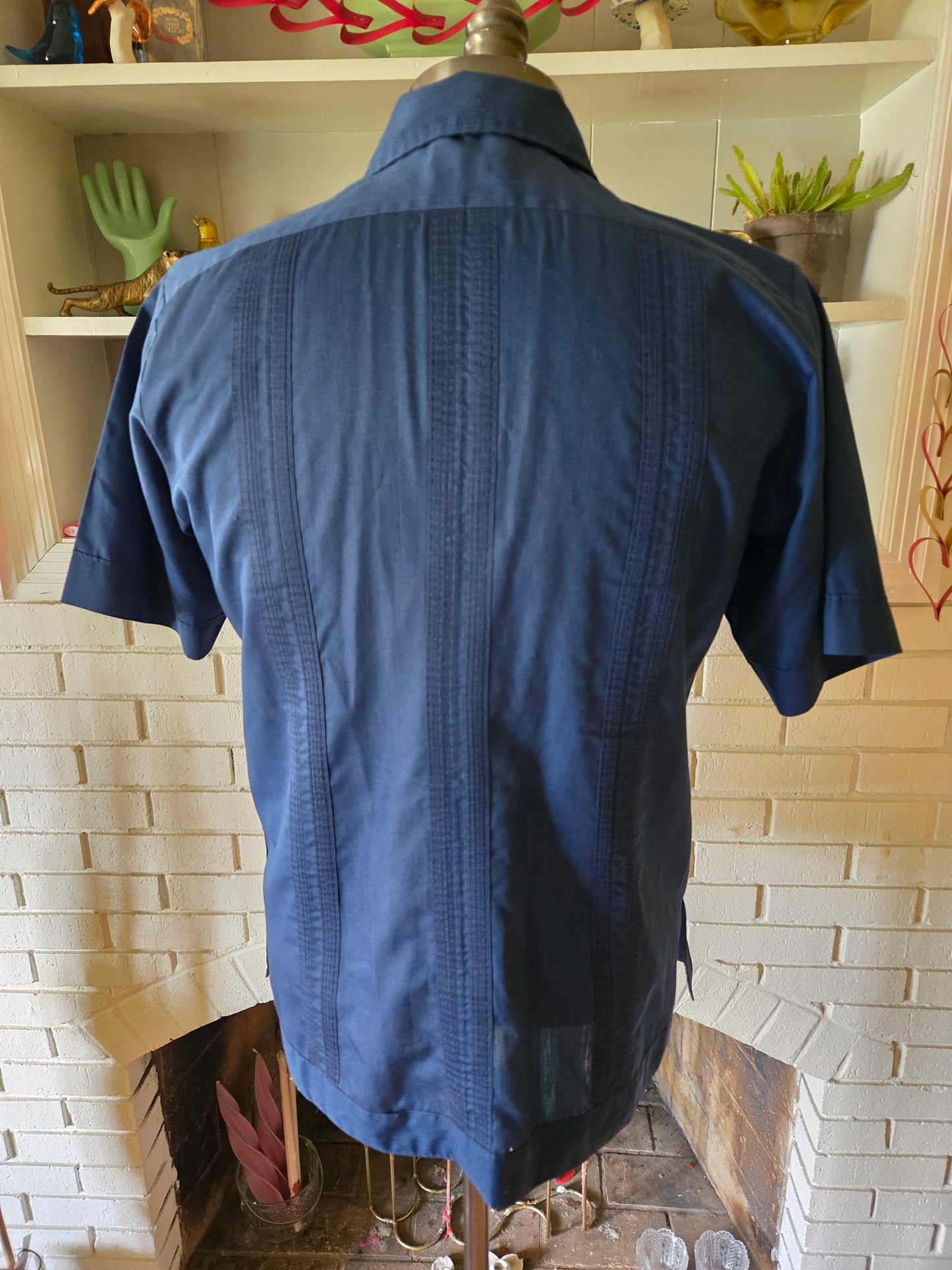 Vintage Dark Blue Mexican Wedding Short Sleeve Shirt by La Cubanita