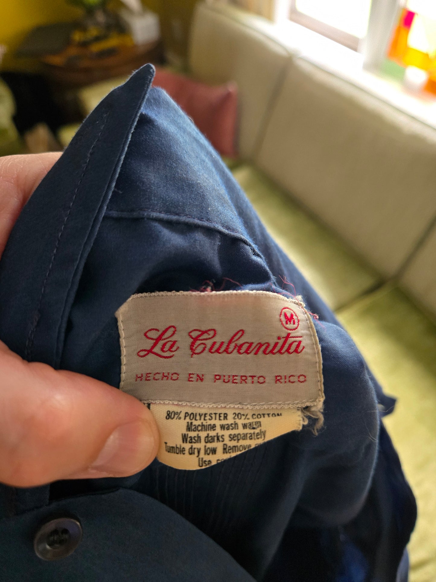 Vintage Dark Blue Mexican Wedding Short Sleeve Shirt by La Cubanita