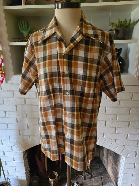 Vintage Short Sleeve Button Down Plaid Shirt by JC Penney