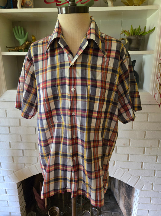 Vintage Short Sleeve Button Down Plaid Shirt by JC Penney