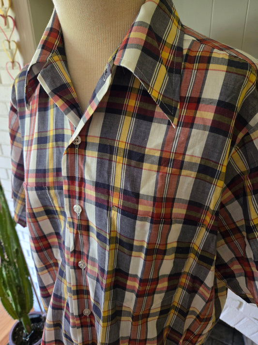 Vintage Short Sleeve Button Down Plaid Shirt by JC Penney