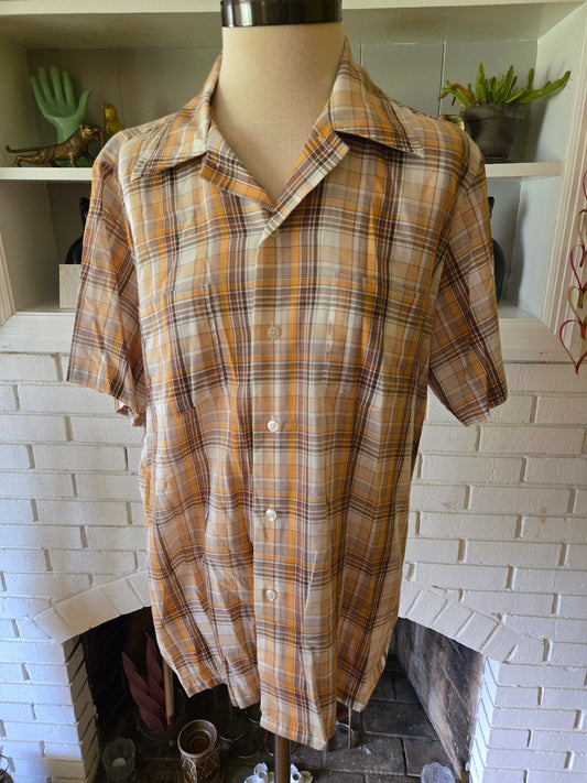 Vintage Short Sleeve Button Down Plaid Shirt by JC Penney