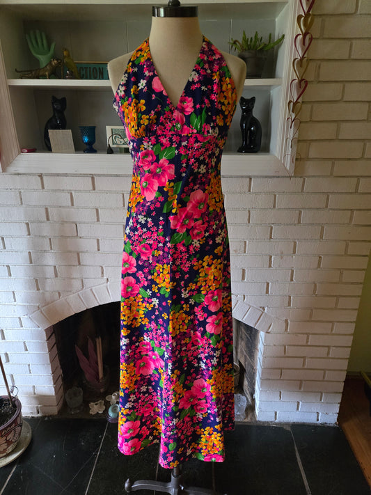 Vintage Sleeveless Floral Print Dress