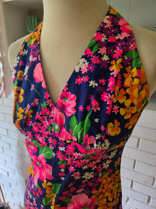 Vintage Sleeveless Floral Print Dress