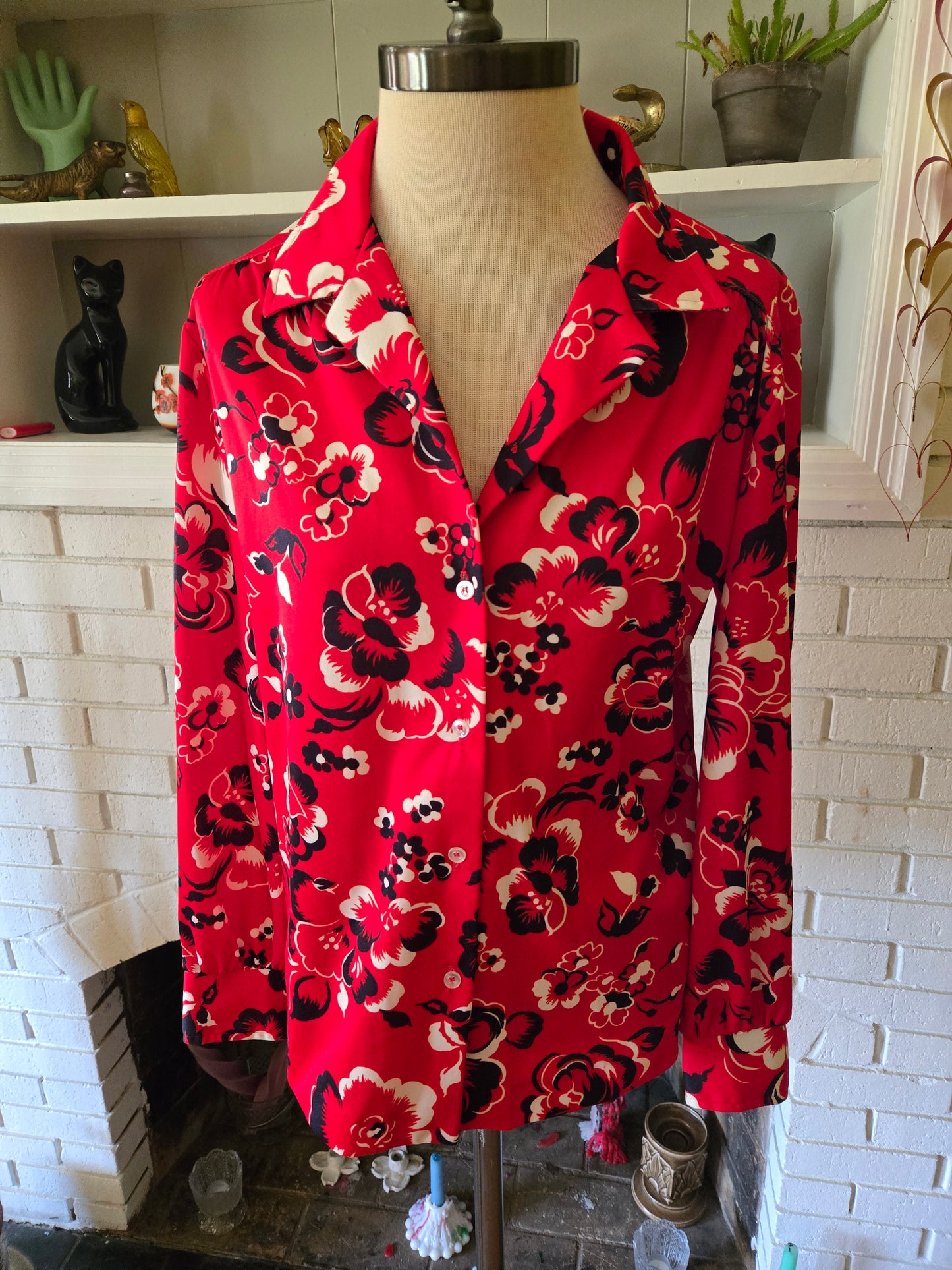 Vintage Long Sleeve Floral Print Blouse