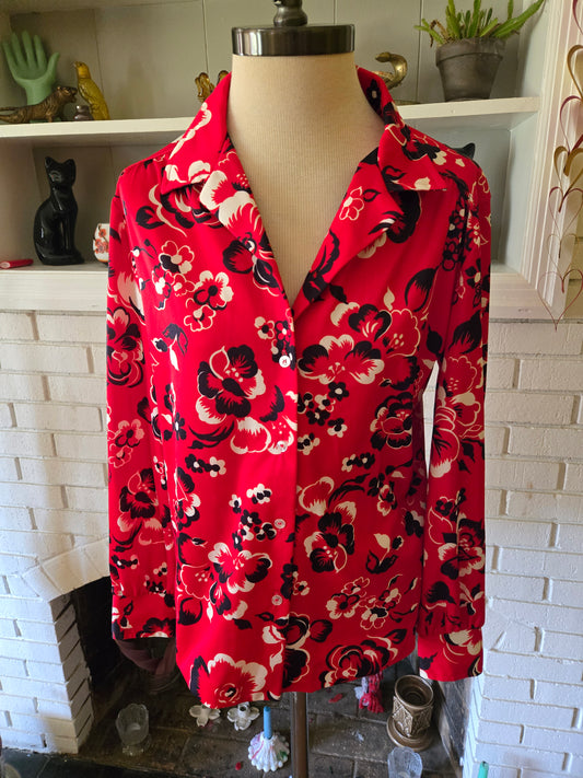 Vintage Long Sleeve Floral Print Blouse