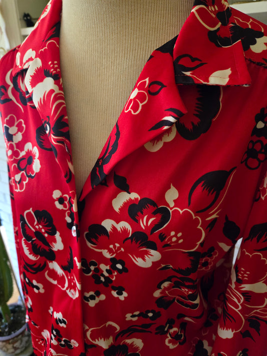 Vintage Long Sleeve Floral Print Blouse