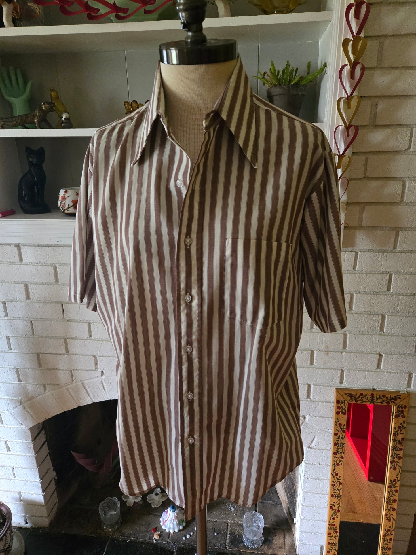 Vintage Short Sleeve Button Down Striped Shirt by Towncraft