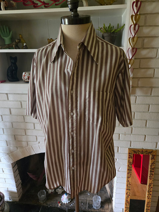 Vintage Short Sleeve Button Down Striped Shirt by Towncraft