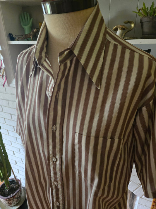 Vintage Short Sleeve Button Down Striped Shirt by Towncraft