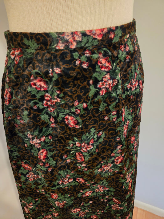 Vintage Velvety Floral Print Maxi Skirt