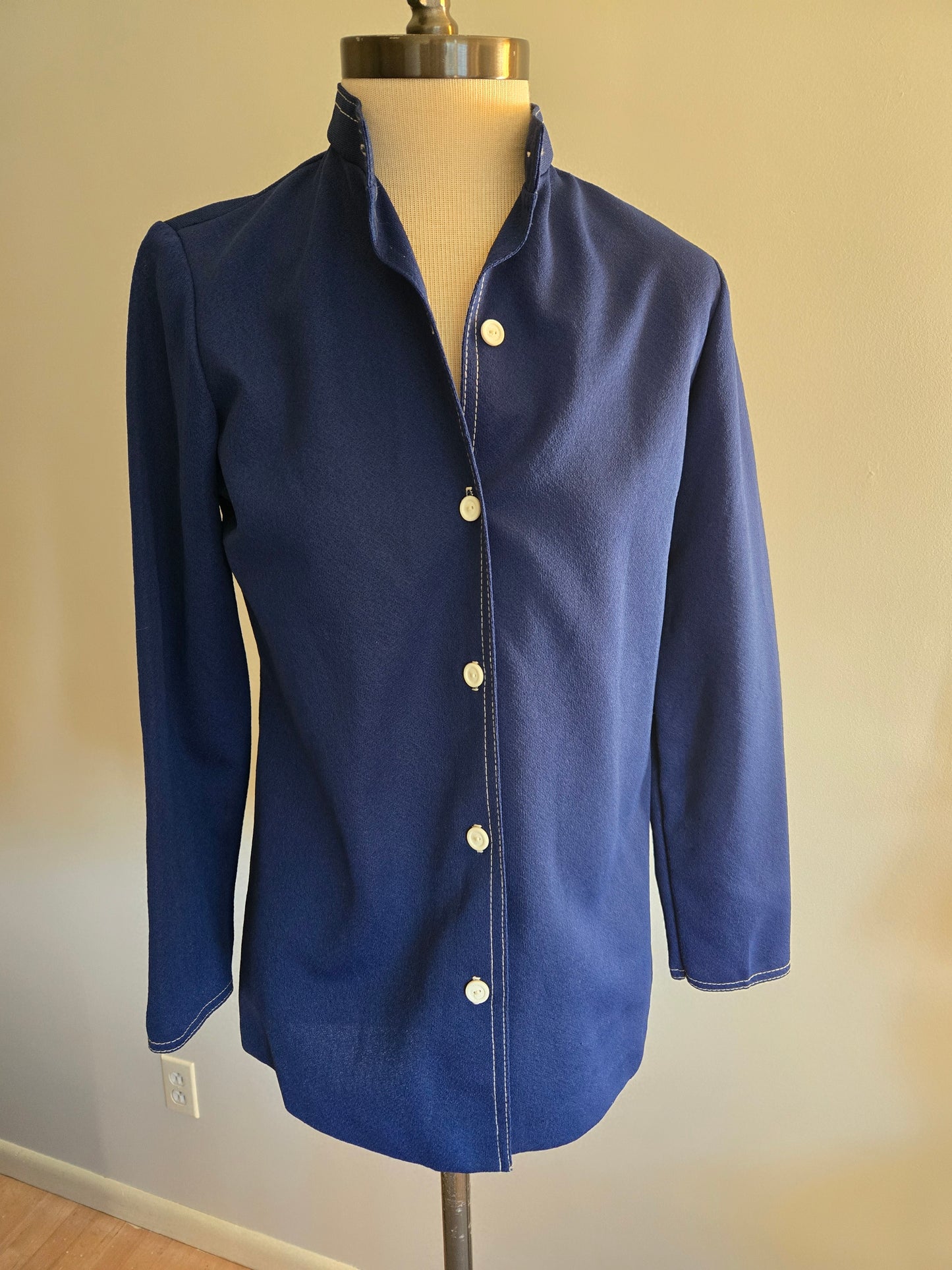 Vintage Long Sleeve Dark Blue Blouse