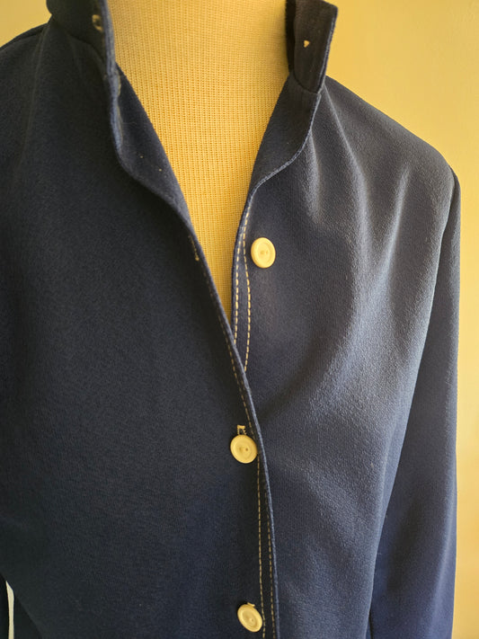 Vintage Long Sleeve Dark Blue Blouse