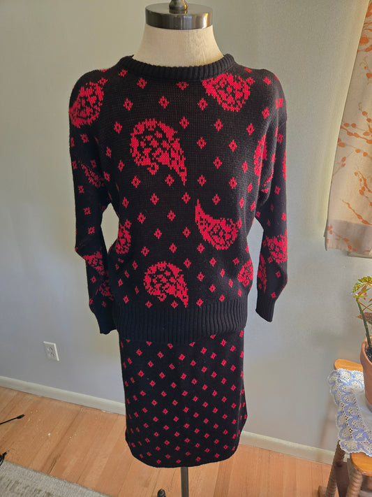 Vintage Two Piece Skirt and Sweater Set by Wiz