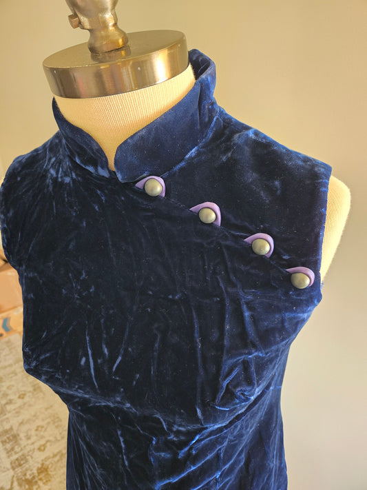 Vintage Sleeveless Blue Velvet Dress