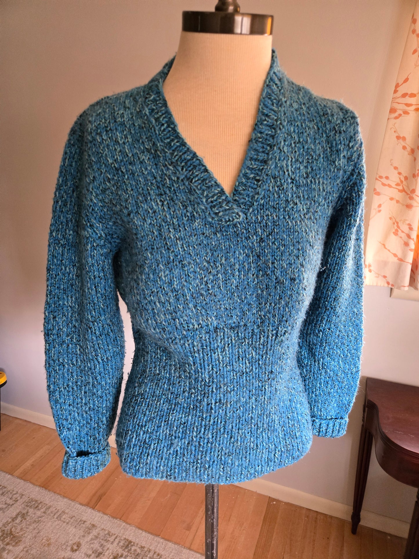 Vintage Blue Vee Neck Sweater