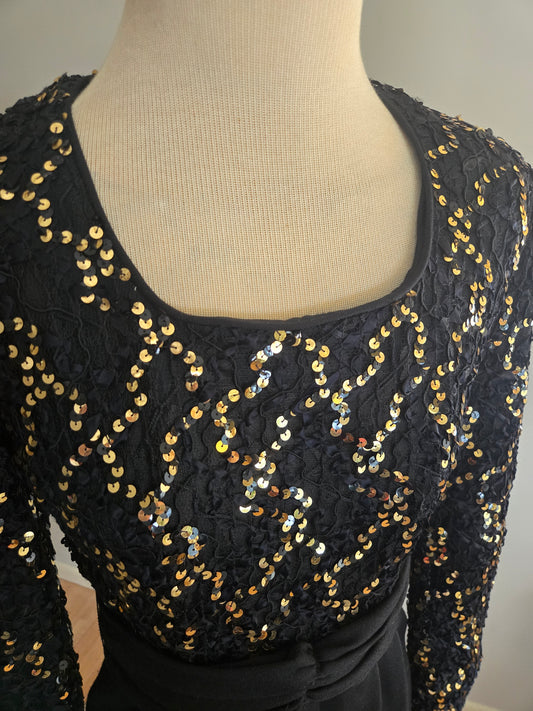 Vintage Long Sleeve Sequined Black Dress by Caron Petite