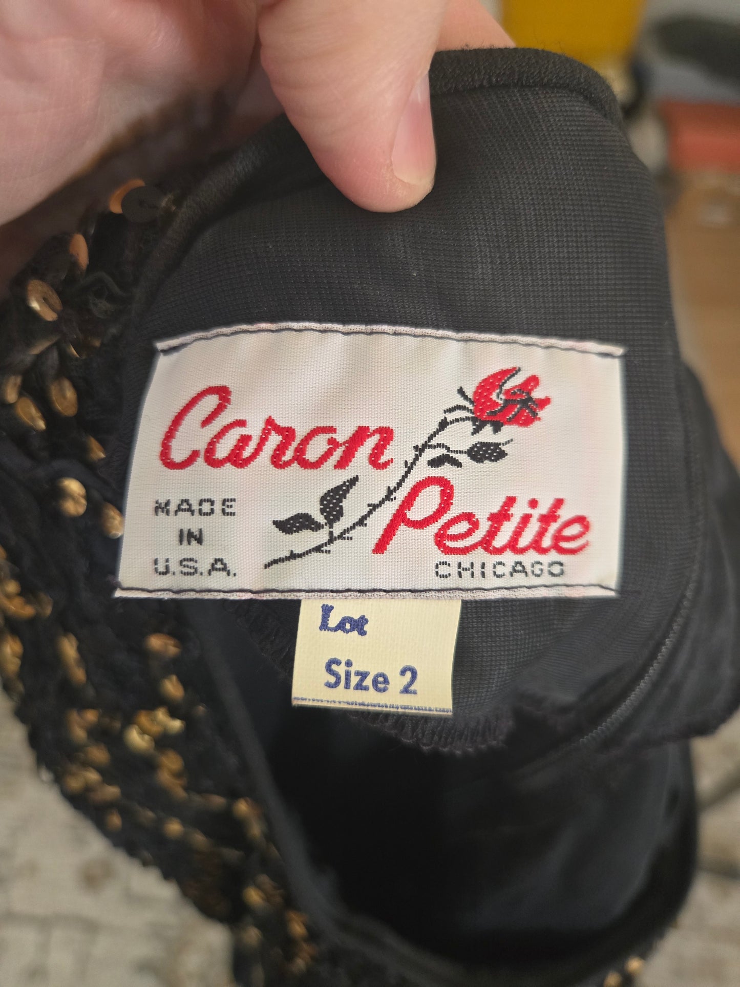 Vintage Long Sleeve Sequined Black Dress by Caron Petite