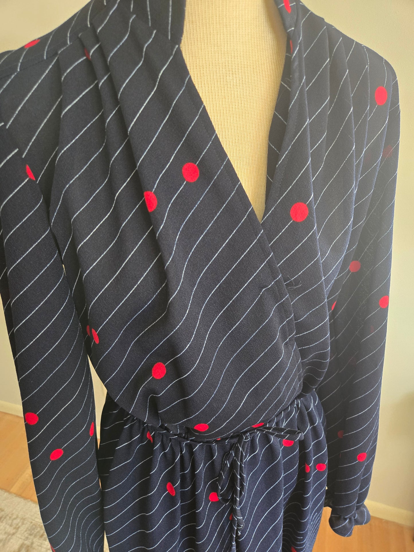 Vintage Long Sleeve Floral and Polka Dot Dress