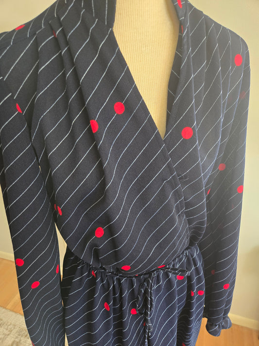 Vintage Long Sleeve Floral and Polka Dot Dress