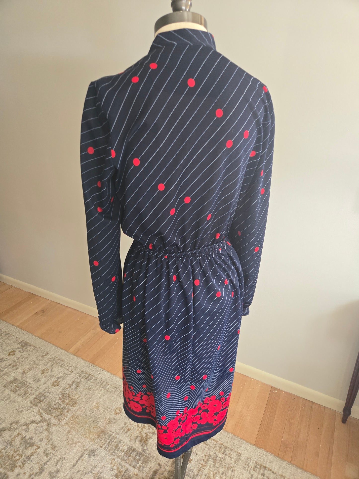 Vintage Long Sleeve Floral and Polka Dot Dress