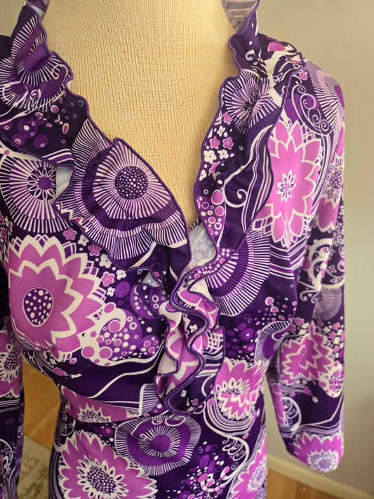 Vintage Long Sleeve Purple Paisley Dress