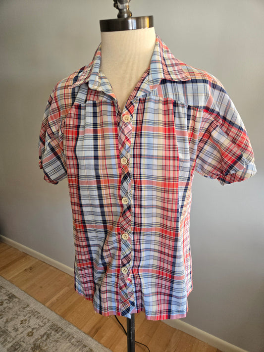 Vintage Short Sleeve Plaid Blouse by Tomboy