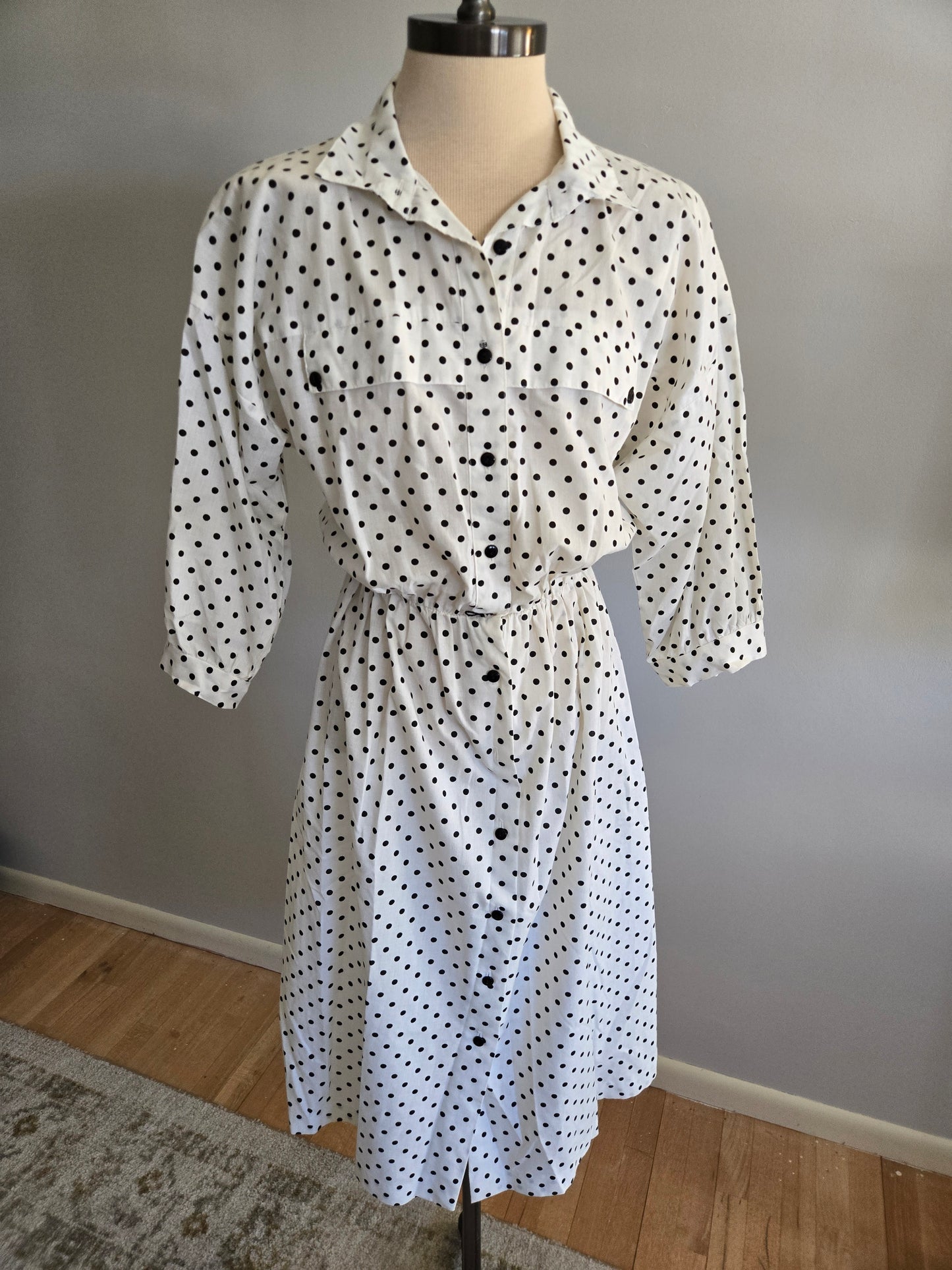 Vintage Short Sleeve Black and White Polka Dot Dress by Periwinkle