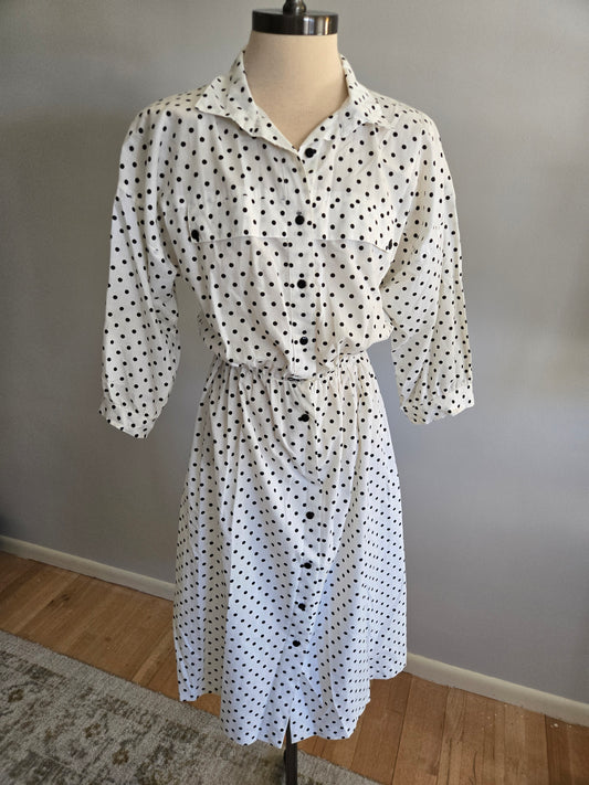 Vintage Short Sleeve Black and White Polka Dot Dress by Periwinkle
